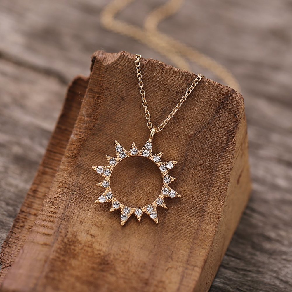 Sun Symbol Rhinestone Pendant Necklace - Picture 2 of 8